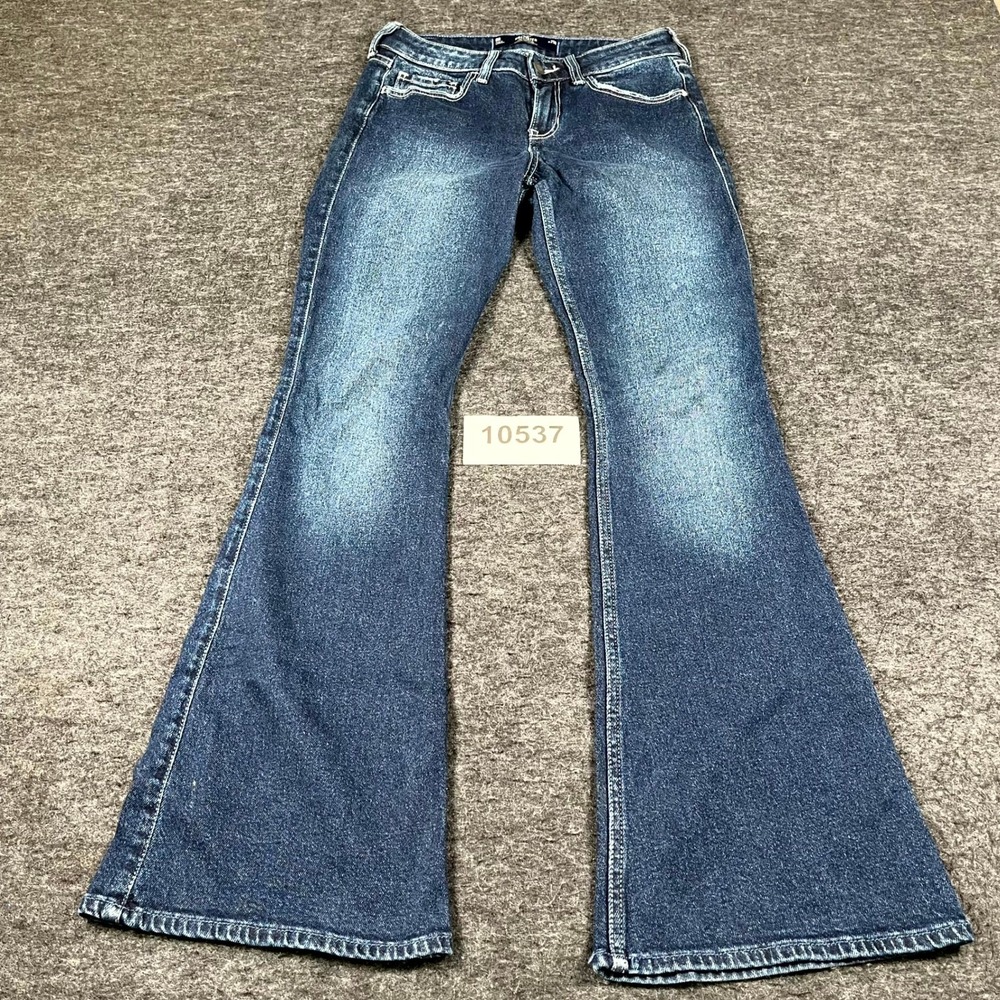 Hollister Low Rise Flare Jeans Womens 0R Blue Denim Dark Wash Vintage Stretch